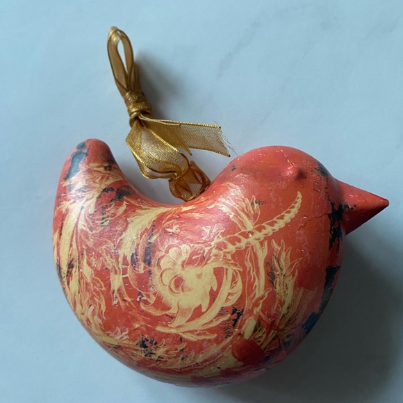 Set (2) Hand Painted Birds Metal Ornaments - Black/Gold/Red - Picture 3 of 6